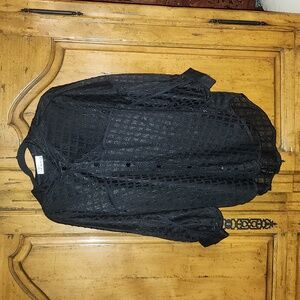 Kate Hewko Sheer pattern button-up hooded black one size nwot